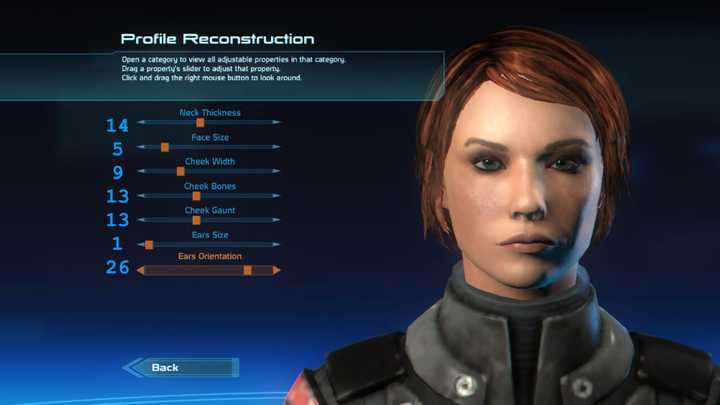 [Head] Neck Thickness: 14; Face Size: 5; Cheek Width: 9; Cheek Bones: 13; Cheek Gaunt: 13; Ears Size: 1; Ears Orientation: 26  